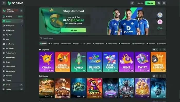 Captura del sitio web de BC.Game Casino