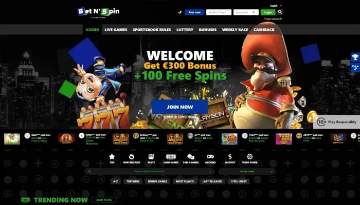 Captura del sitio web de Bet N' Spin Casino