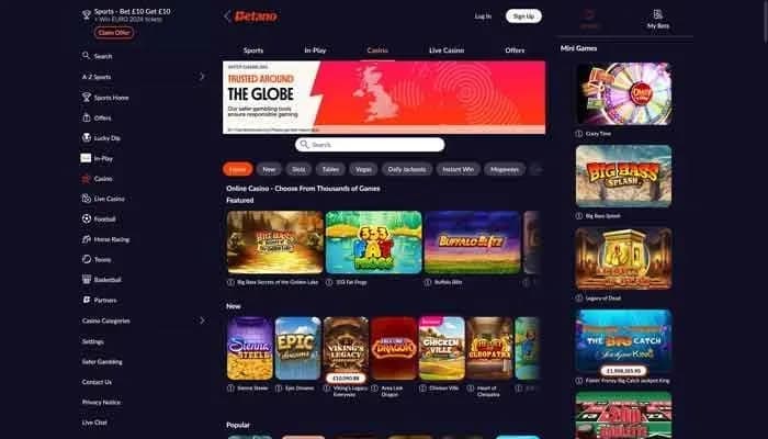 Captura del sitio web de Betano Casino
