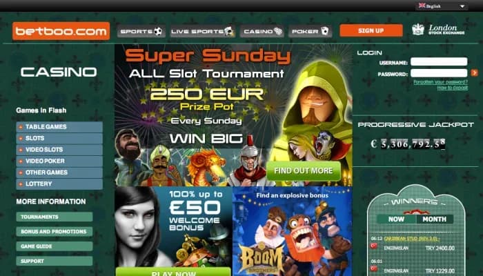 Captura del sitio web de Betboo Casino