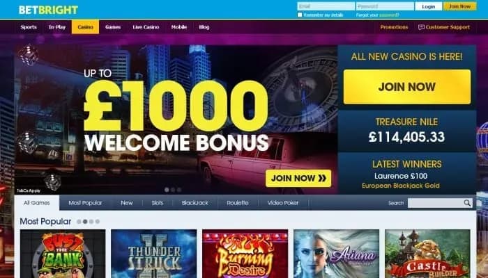 Captura del sitio web de BetBright Casino