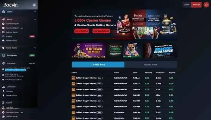 Captura del sitio web de Betcoin Casino