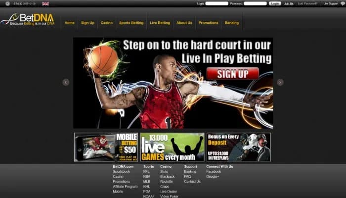 Captura del sitio web de BetDNA Casino