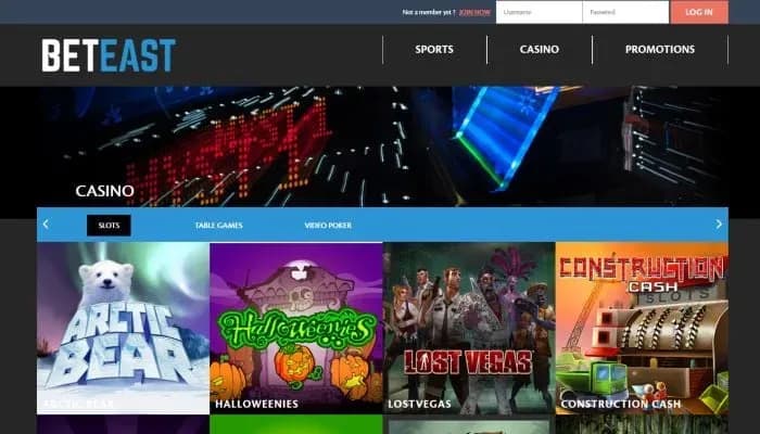 Captura del sitio web de BetEast Casino