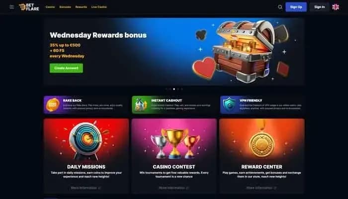 Captura del sitio web de Betflare Casino