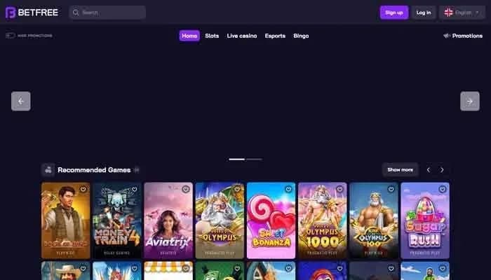 Captura del sitio web de Betfree Casino