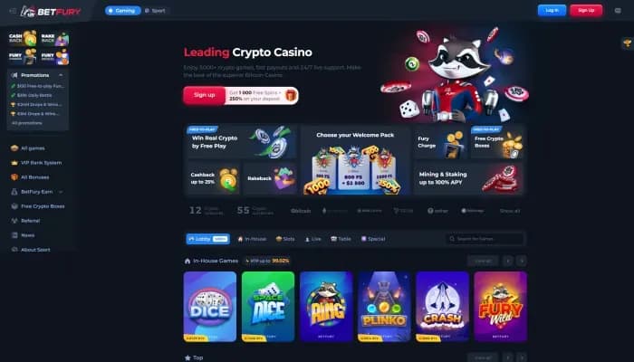 Captura del sitio web de BetFury Casino