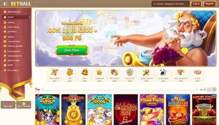 Captura del sitio web de BetHall Casino