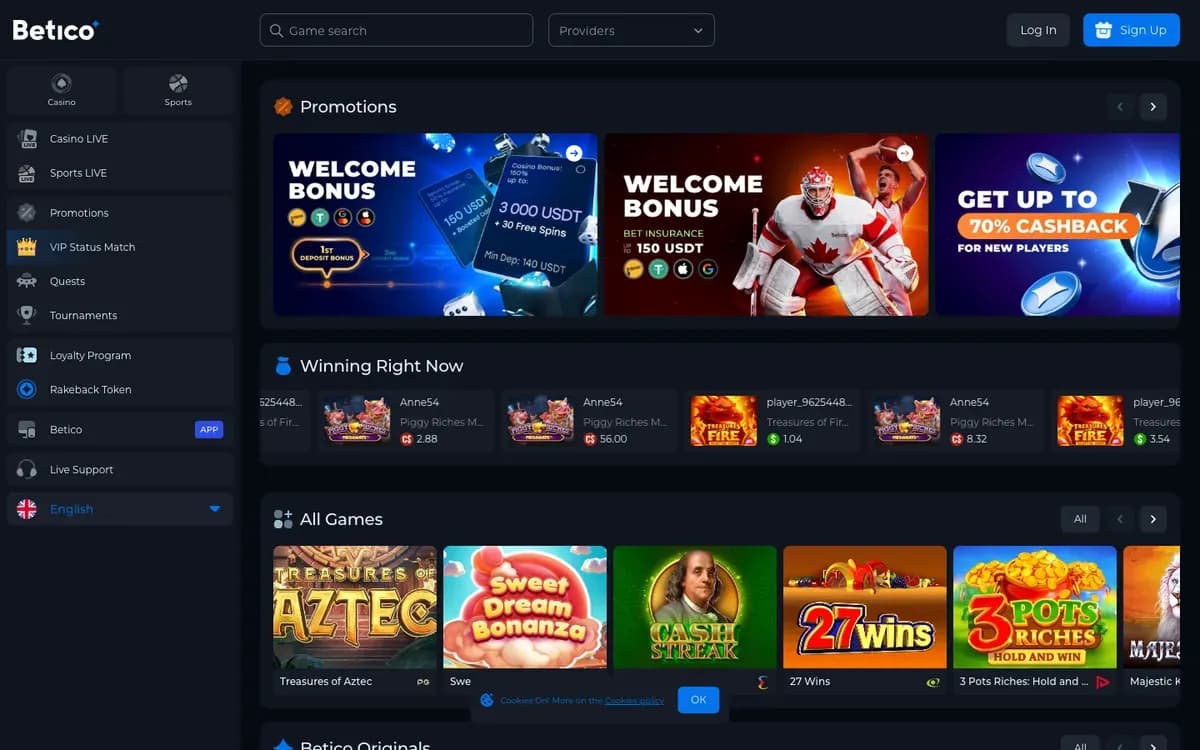 Captura del sitio web de Betico Casino
