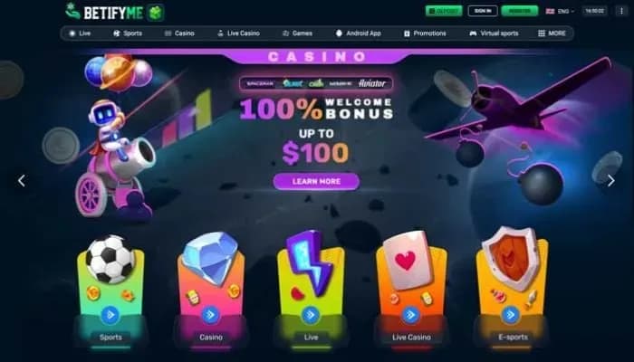 Captura del sitio web de BetifyMe Casino