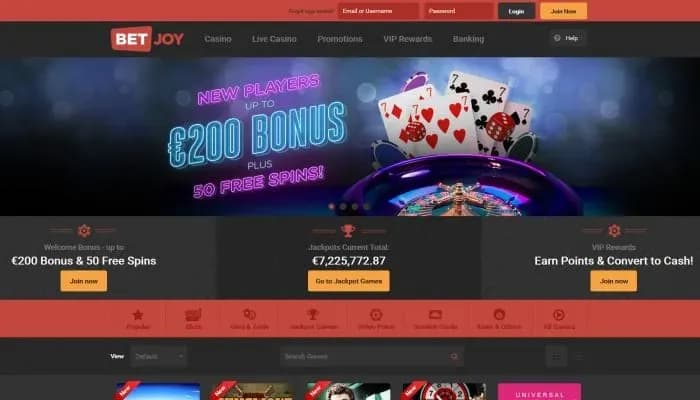 Captura del sitio web de BETJOY Casino