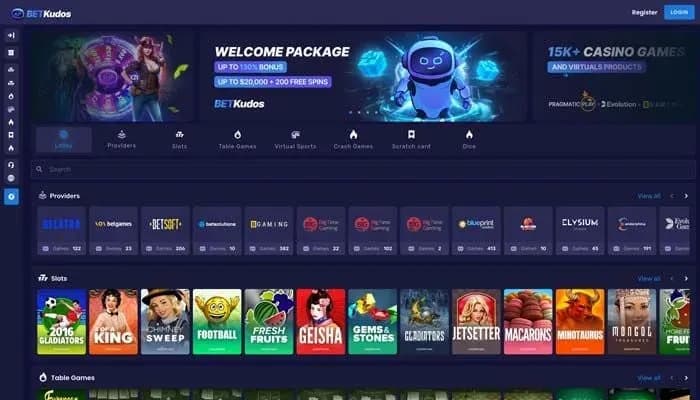 Captura del sitio web de BetKudos Casino