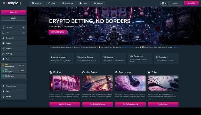 Captura del sitio web de Betplay.io Casino