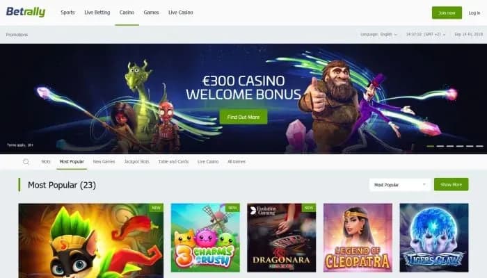 Captura del sitio web de BetRally Casino