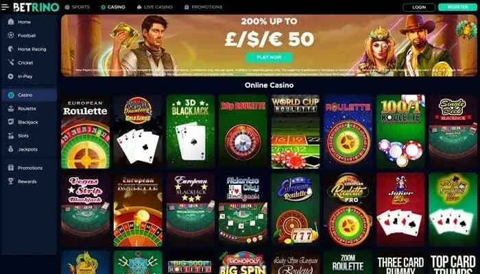 Captura del sitio web de Betrino Casino