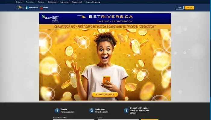 Captura del sitio web de BetRivers Casino - Ontario
