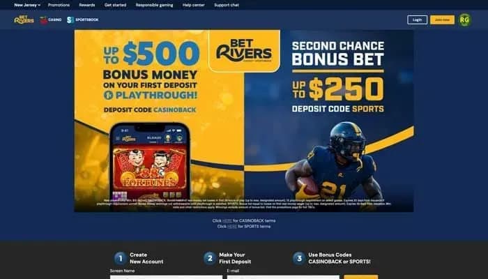 Captura del sitio web de BetRivers Casino USA