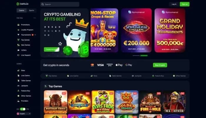 Captura del sitio web de Bets.io Casino