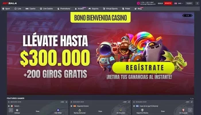 Captura del sitio web de Betsala Casino