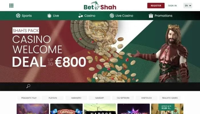 Captura del sitio web de BetShah Casino