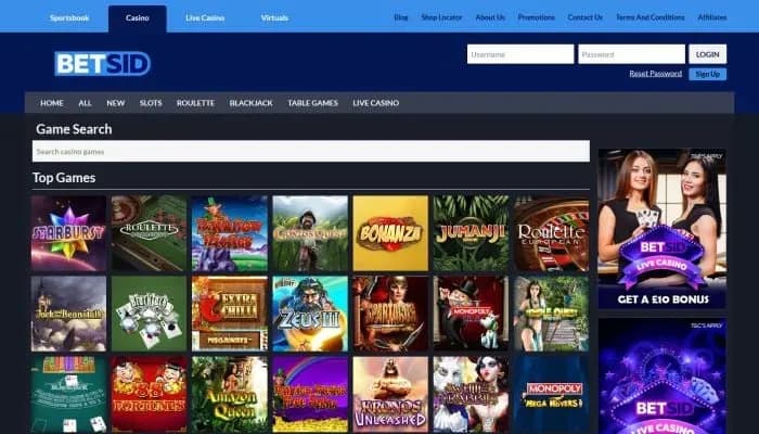 Captura del sitio web de BetSid Casino