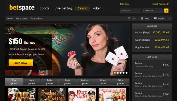 Captura del sitio web de Betspace Casino