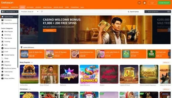 Captura del sitio web de Betsson Casino