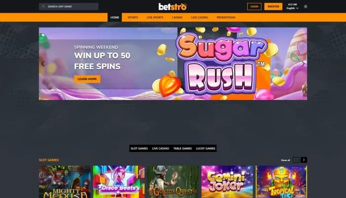 Captura del sitio web de Betstro Casino