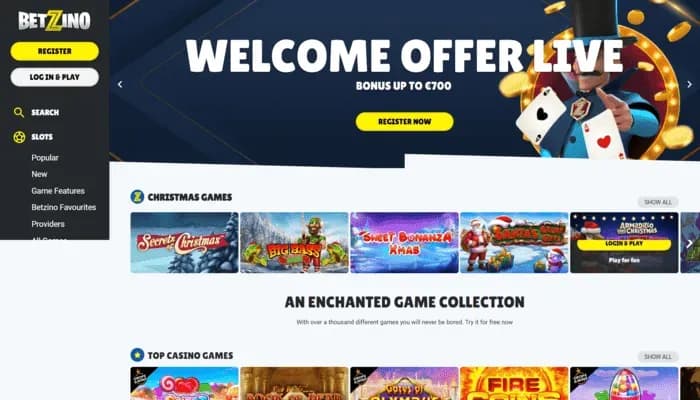 Captura del sitio web de Betzino Casino