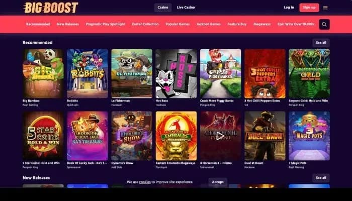 Captura del sitio web de Big Boost Casino