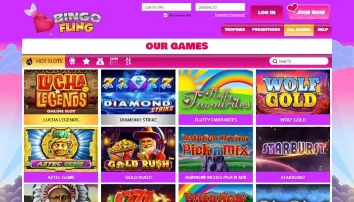 Captura del sitio web de Bingo Fling Casino