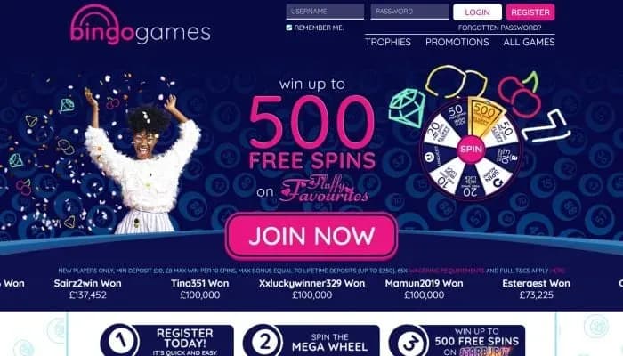 Captura del sitio web de Bingo Games Casino