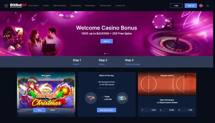 Captura del sitio web de BitBet24 Casino