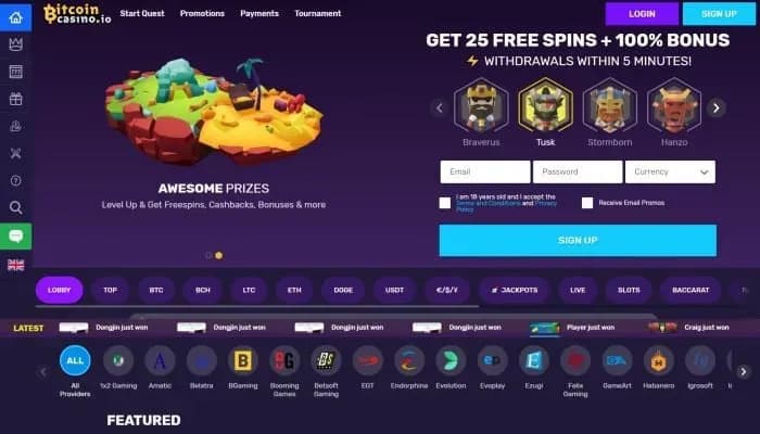 Captura del sitio web de Bitcoin Casino