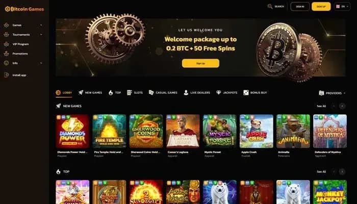 Captura del sitio web de Bitcoin Games Casino