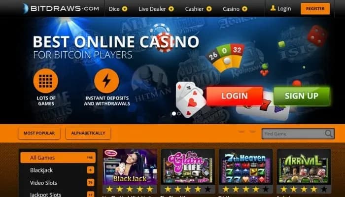 Captura del sitio web de Bitdraws Casino