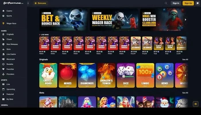 Captura del sitio web de BitFortune Casino
