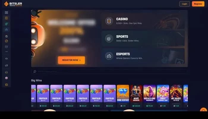 Captura del sitio web de Bitsler Casino