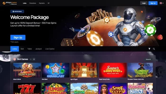 Captura del sitio web de BitSpinCasino