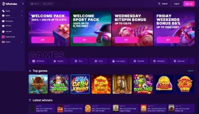 Captura del sitio web de Bitstake Casino