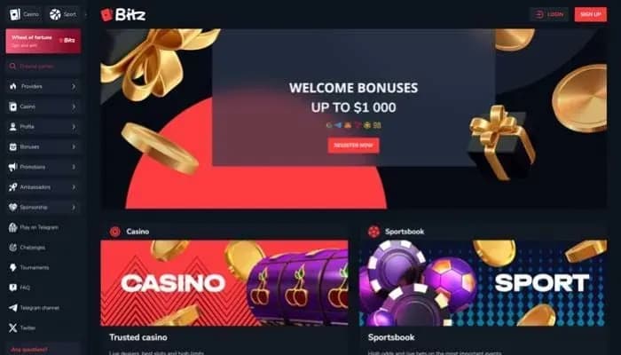 Captura del sitio web de Bitz Casino