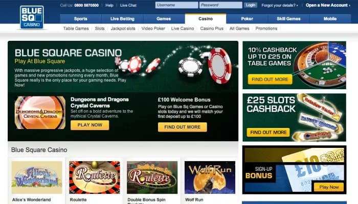 Captura del sitio web de Blue Square Casino