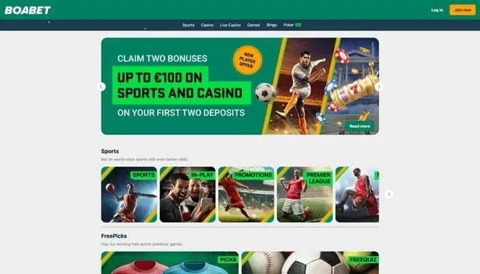 Captura del sitio web de BoaBet Casino