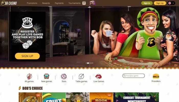 Captura del sitio web de Bob Casino