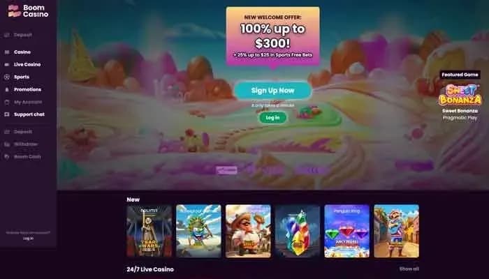 Captura del sitio web de Boom Casino