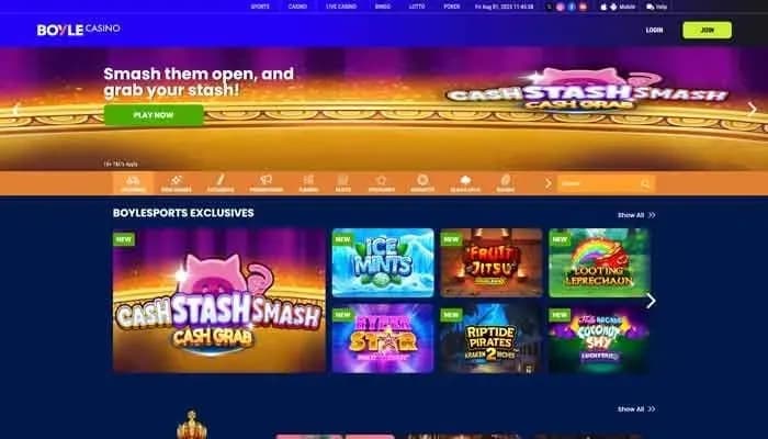Captura del sitio web de Boyle Casino
