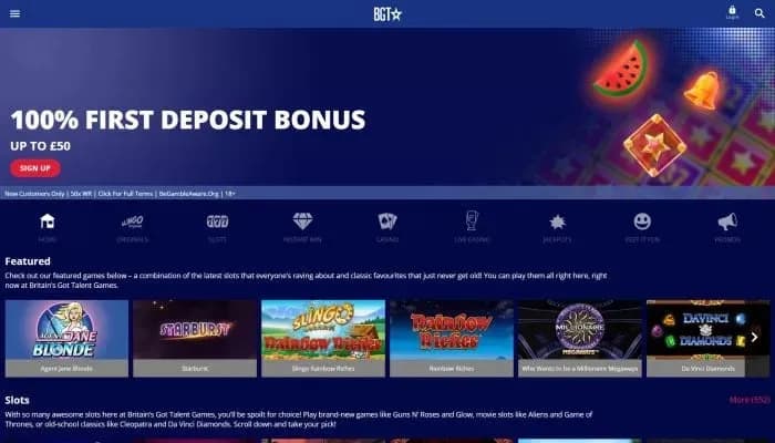 Captura del sitio web de Britain’s Got Talent Games Casino