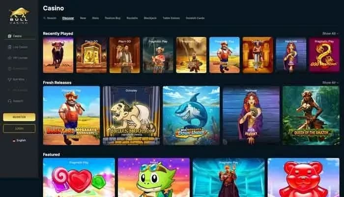 Captura del sitio web de Bull Casino