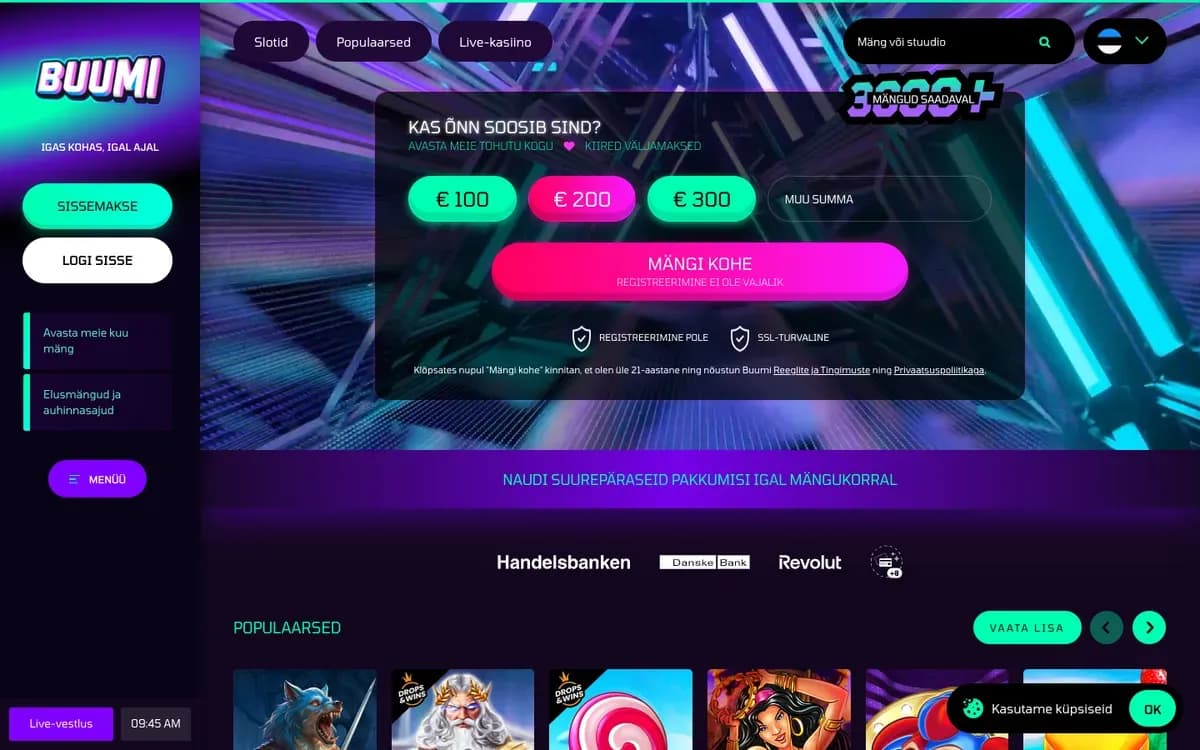 Captura del sitio web de Buumi Casino