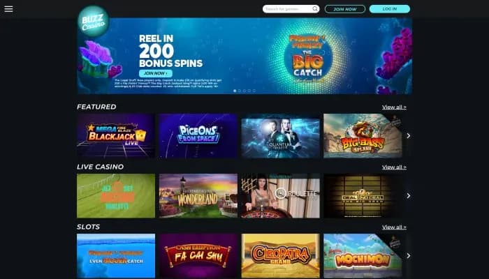 Captura del sitio web de Buzz Casino